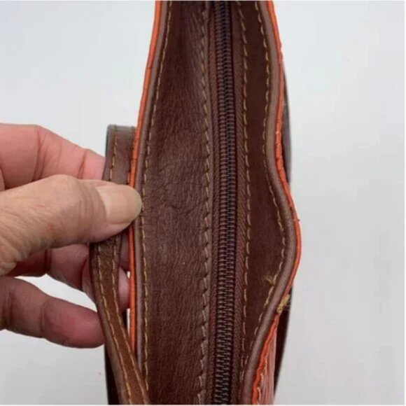 Vera Pelle Genuine Leather with Embossed Detail Crossbody Orange and Brown Color - Picture 9 of 10